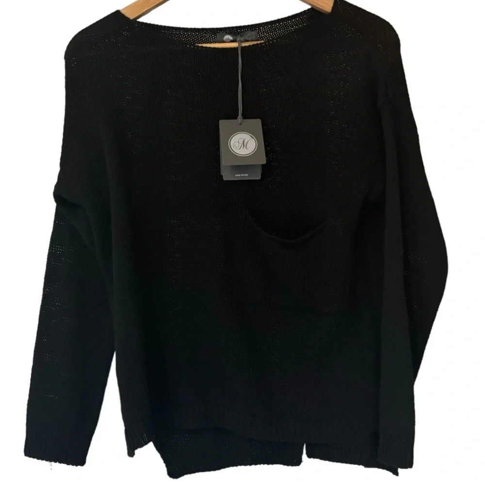 NWT M MADE IN ITALY 100% Cotton Black Sweater - Picture 1 of 6